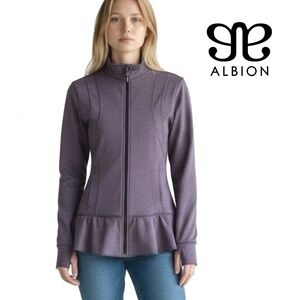 Albion Jacket Fitness Activewear Ruffle Peplum Long Sleeve Zip Front Pockets NWT